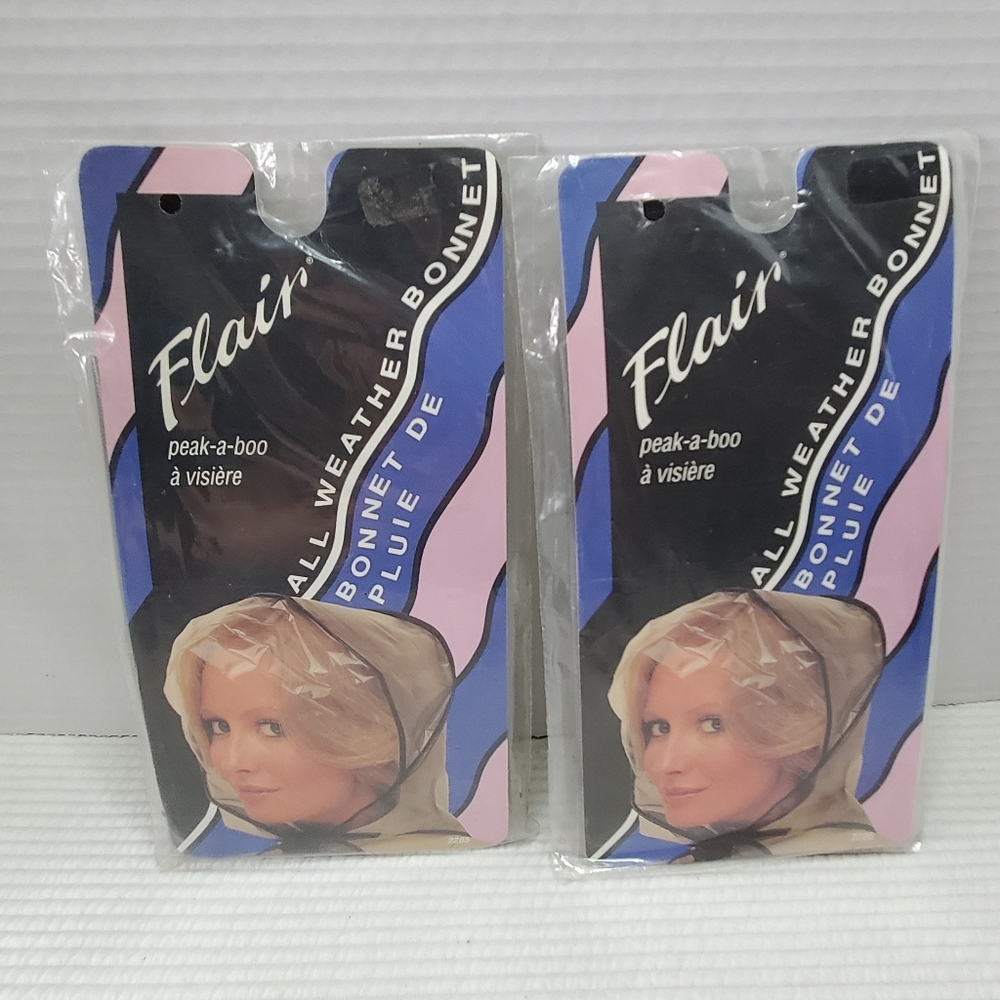 2 Flair All Weather Rain Bonnet New Peek a Boo Vintage 60s Water Resistant Clear